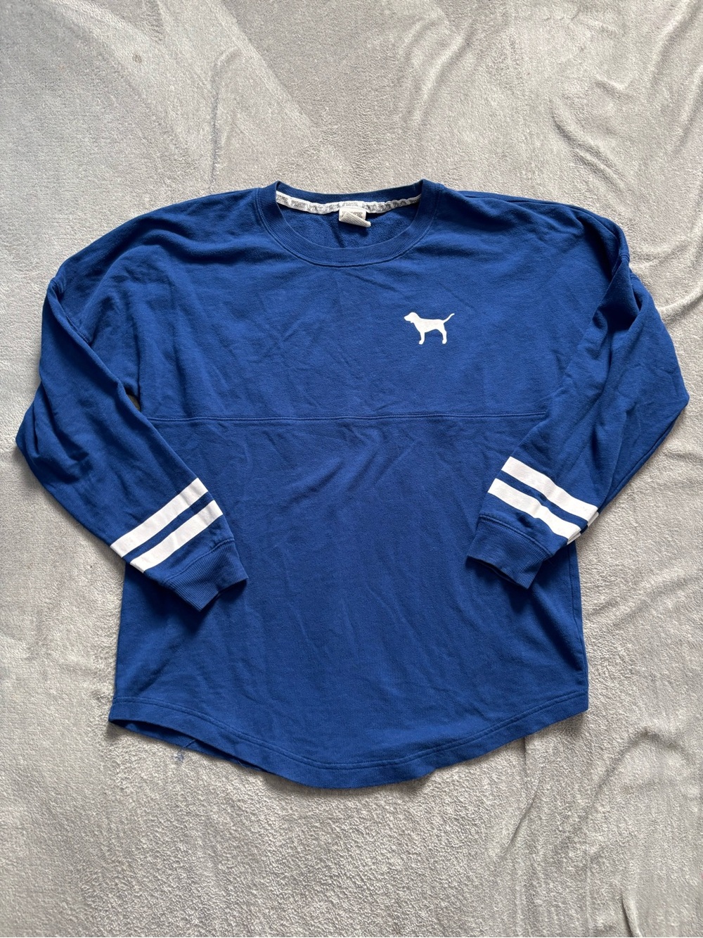 VICTORIAS SECRET Love Pink Back Print Size Medium Blue White Pullover Jersey Tee